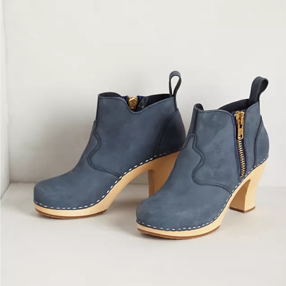 Swedish Hasbeens toffel Blue Suede Booties Clogs Sz 38